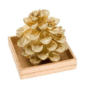 Bougies de Noel: Bougie de Noël pomme de pin or