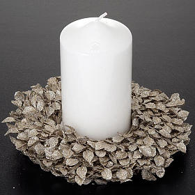 Candle ring holder with glittered leaves
