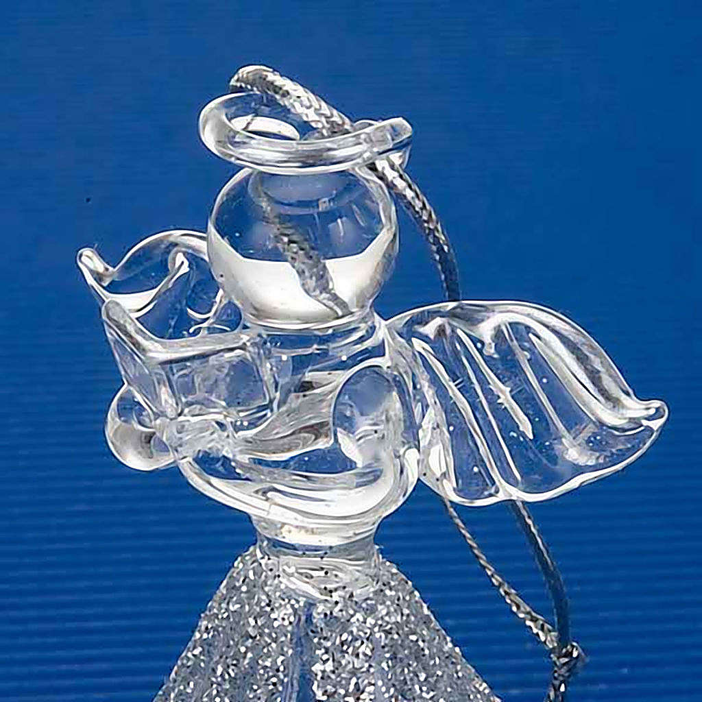Ange De Noël En Verre Avec Jupe Fleurie Et Perles Argentées - Halo Doré, 8 Cm