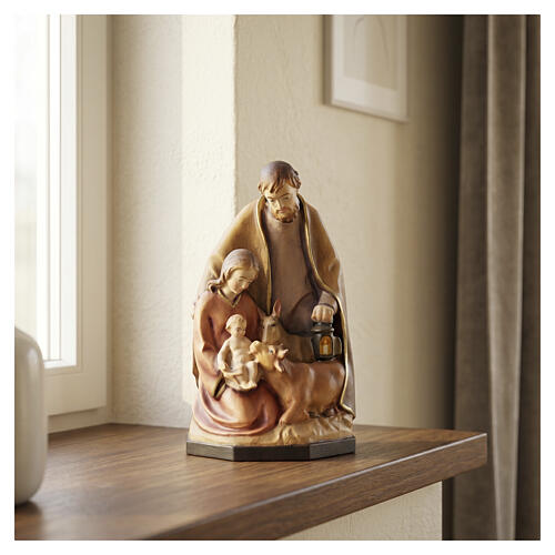 Nativité en bois coloré avec boeuf et ânon 2