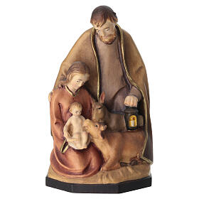 Natività in legno colorata con bue e asinello