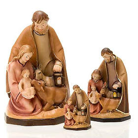 Święta Rodzina z drewna kolorowego z wołem i osiołkiem