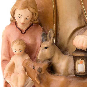 Painted wood nativity with ox and donkey