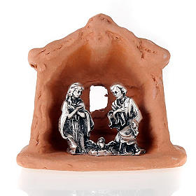 Nativity set of clay with church 6 cm