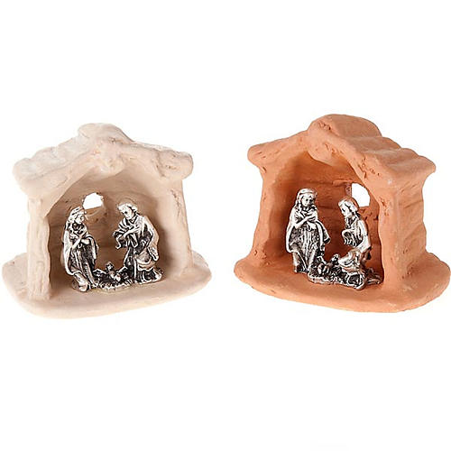 Nativity set of clay with church 6 cm 1