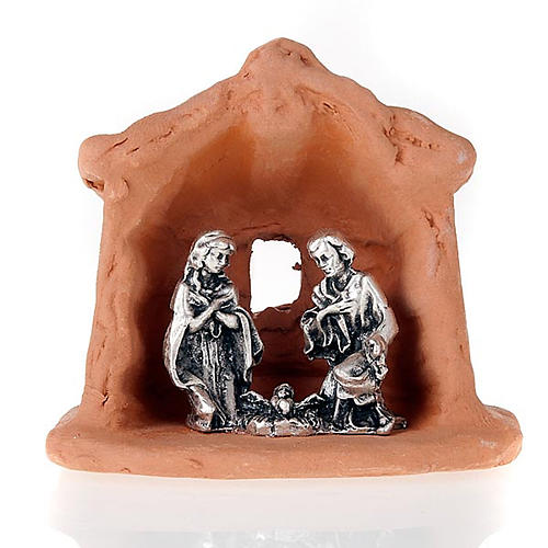 Nativity set of clay with church 6 cm 2