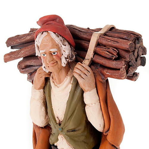 Nativity set accessory, man with firewood clay figurine 3