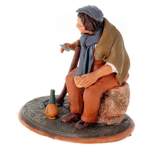 Nativity set accessory, Farmer at rest clay figurine 2