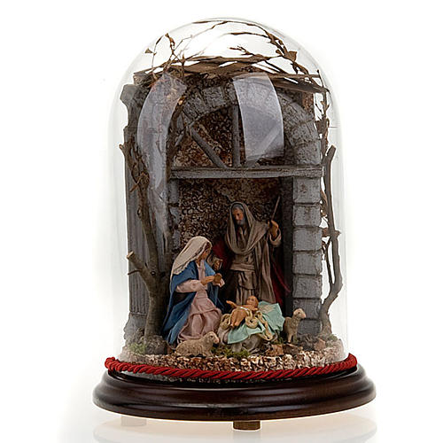 Natividad en una campana de vidrio h 30 cm. 1