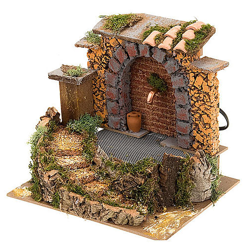 Nativity accessory, water fountain with ladder and canopy, 6 wat 3