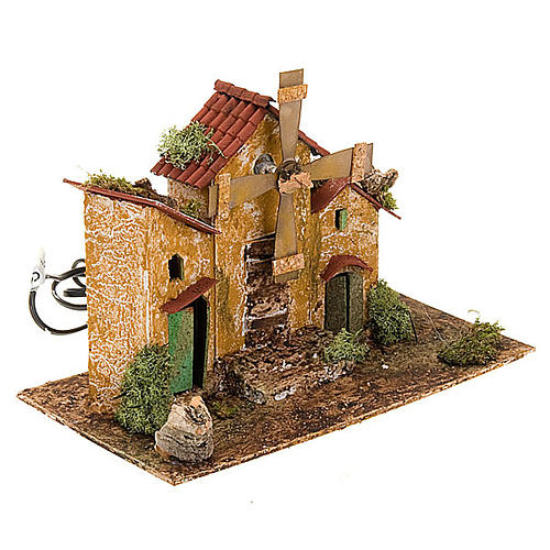 Electric wind mill for nativities with 3 houses 31x17x24cm 3