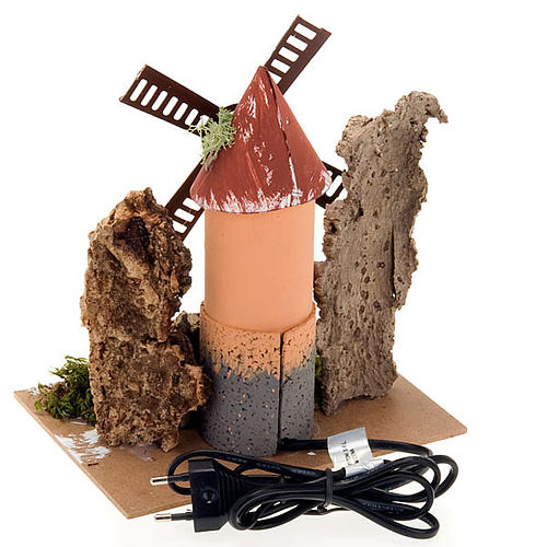 Moulin électrique pour crèche en carton et liège 19x14x16 2