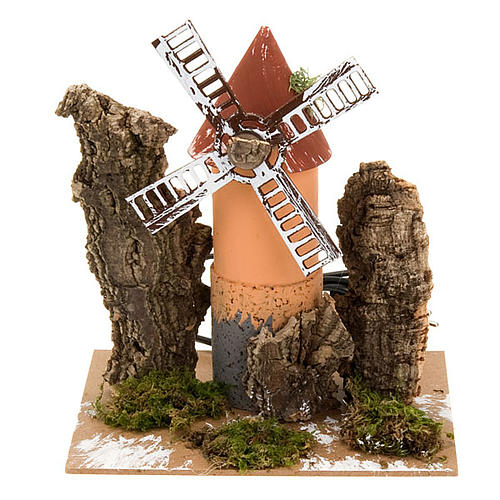 Mulino presepe elettrico in cartone e sughero 19X14X16 1