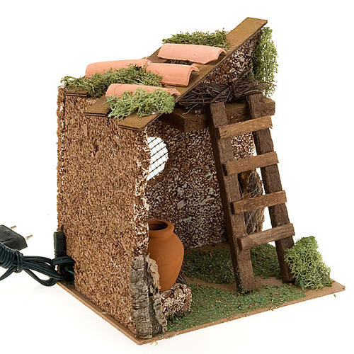 Feu pour crèche avec escalier, amphore et toit, 20x17x24 3