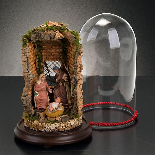 Nativité dans cloche en verre avec paysage, 26 cm 2