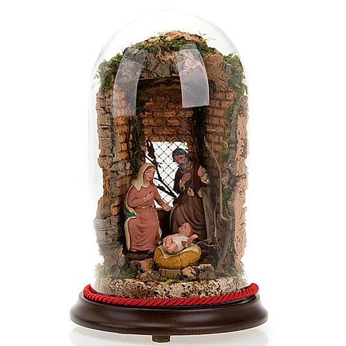STOCK - Natività campana di vetro con ambientazione h 26 cm 1