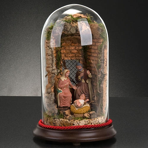 STOCK - Natività campana di vetro con ambientazione h 26 cm 5