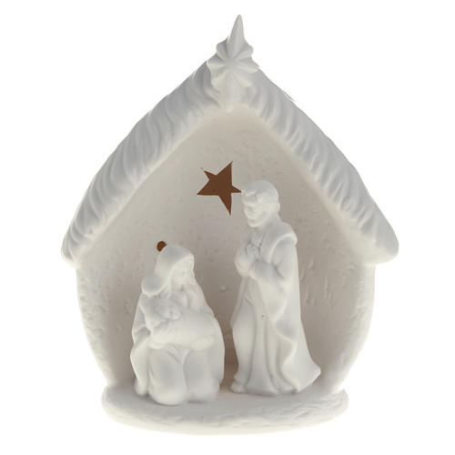 Natividade iluminada com cabana cerâmica 1