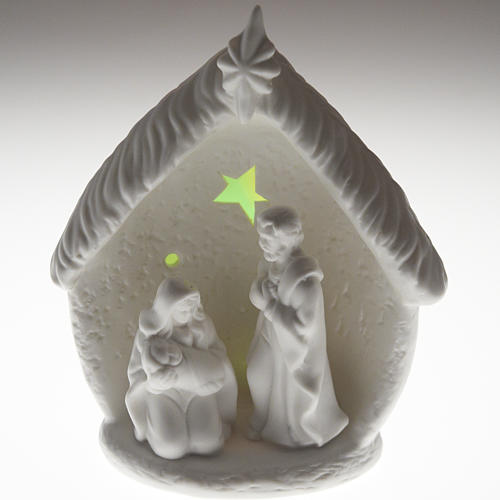 Natividade iluminada com cabana cerâmica 5