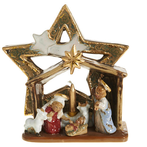 Święta Rodzina stajenka w formie gwiazdy ceramika kolorowa 21 cm 1