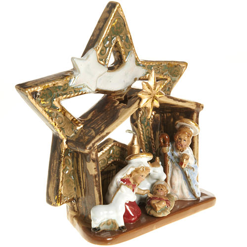 Natividade cabana e estrela cerâmica corada 21 cm 2