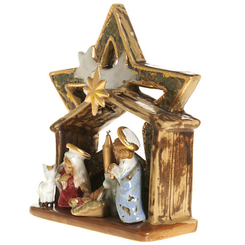 Natividade cabana e estrela cerâmica corada 21 cm 3