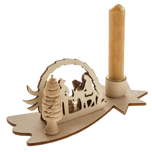 Piccolo presepe russo legno abete con candela 3