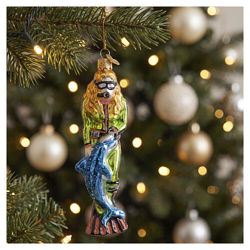 Sub nuota con delfino decoro in vetro soffiato per albero di Natale 2