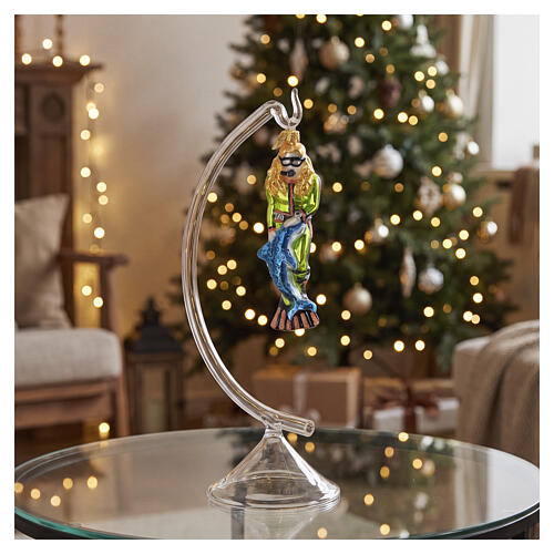 Sub nuota con delfino decoro in vetro soffiato per albero di Natale 4