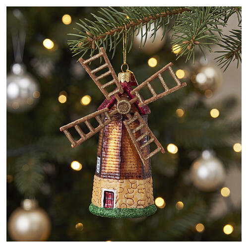 Blown glass Christmas ornament, windmill 2
