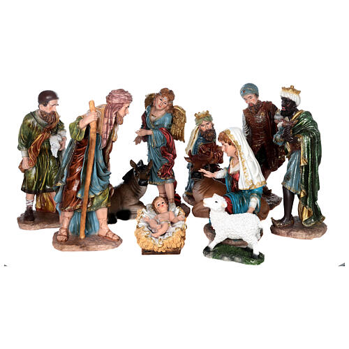 Nativity scene in resin with gold finish, 12 figurines, 52cm 1