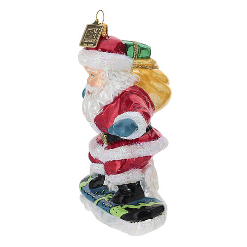 Santa Claus on a Snowboard blown glass Christmas tree ornament 3