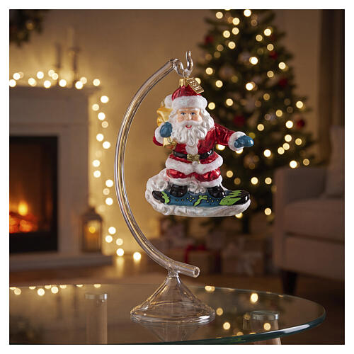 Santa Claus on a Snowboard blown glass Christmas tree ornament 4