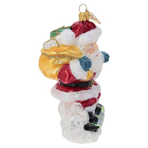 Santa Claus on a Snowboard blown glass Christmas tree ornament 5