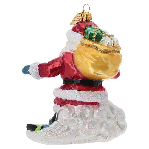 Santa Claus on a Snowboard blown glass Christmas tree ornament 6