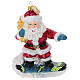 Santa Claus on a Snowboard blown glass Christmas tree ornament s1