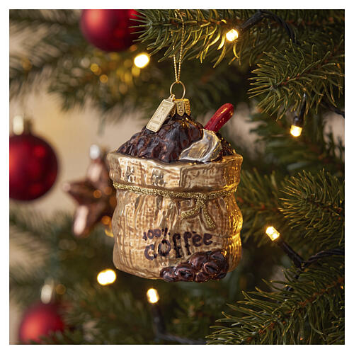 Sacco di chicchi di caffè in vetro soffiato per albero di Natale 2
