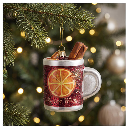 Vinho quente adorno vidro soprado árvore Natal 2