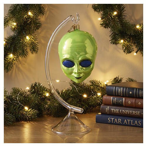 Blown glass Christmas ornament, alien head 4