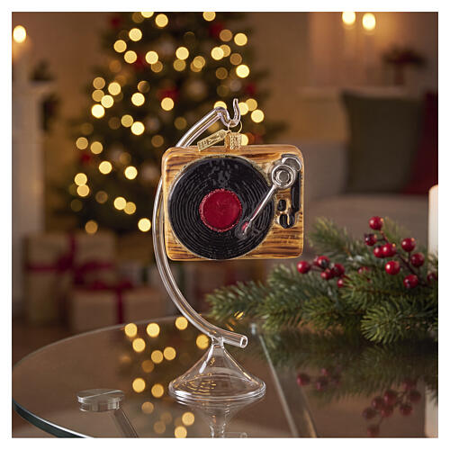Platine vinyle rétro en verre soufflé pour sapin de Noël 4
