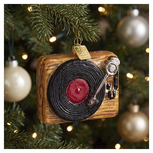 Gramofon retro - bombka ze szkła dmuchanego na choinkę 2