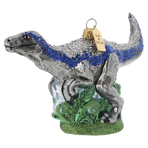 Velociraptor Blue Streak de vidrio soplado para árbol de Navidad 3