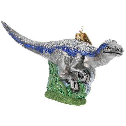 Blown glass Christmas ornament, Velociraptor Blue Streak 5