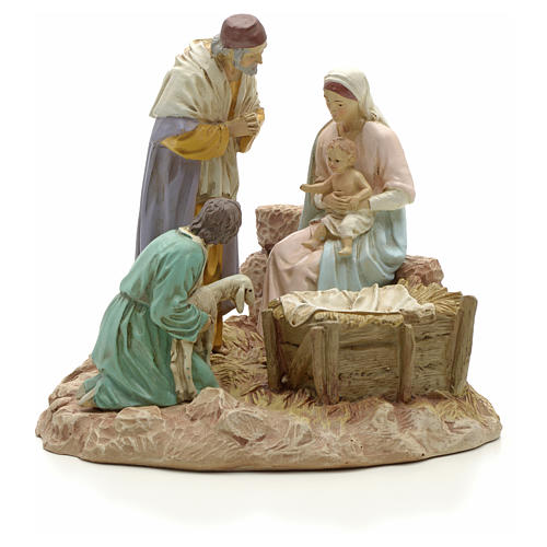 Nativity with shepherd on base, painted resin 16 cm STOCK 1