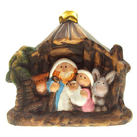 Nativity scene with stable and statues in ceramic, 11.5cm