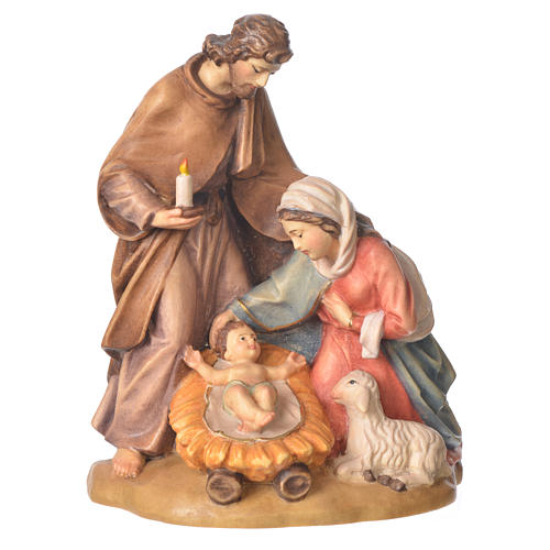 Heilige Familie mit Schaf gemaltes Holz Grödner Tal 1