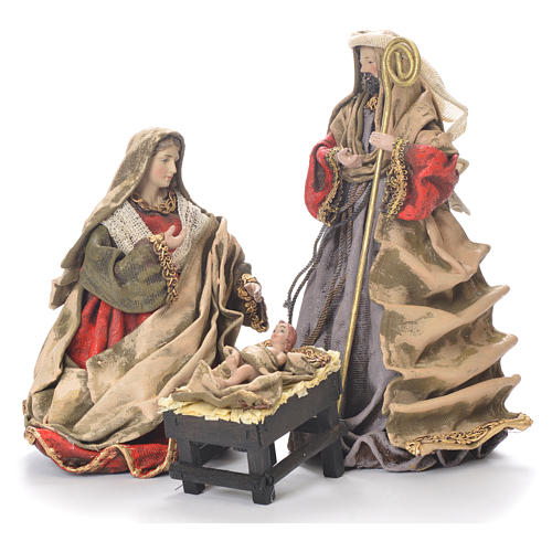 Nativity in fabric and resin measuring 25.5cm, antique finish 1