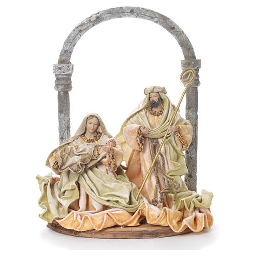Nativity figurine with arch in fabric and resin, cream gold 41cm 1