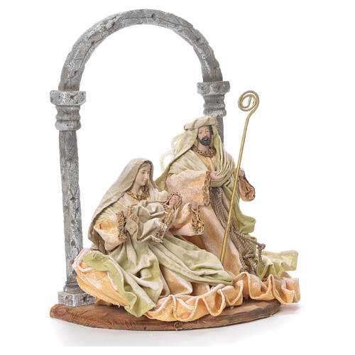 Nativity figurine with arch in fabric and resin, cream gold 41cm 2
