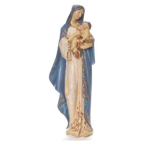 María con Niño Jesús, 35.5cm de resina azul y plata 1